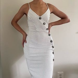 Striped Button Detail V-Neck Cut Out Dress